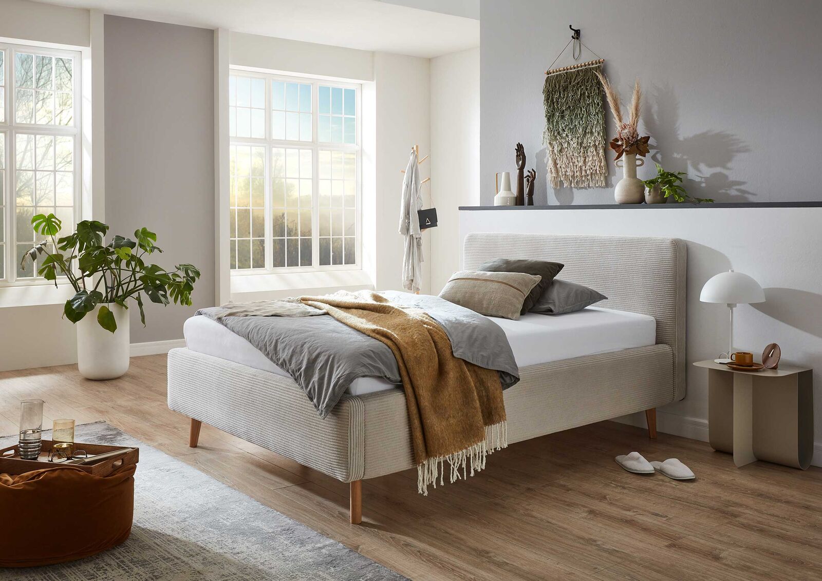 Bed Madras 140x200cm met opbergruimte ribfluweel - beige – kavel bij Openbare Verkopen, Beveren-Leie