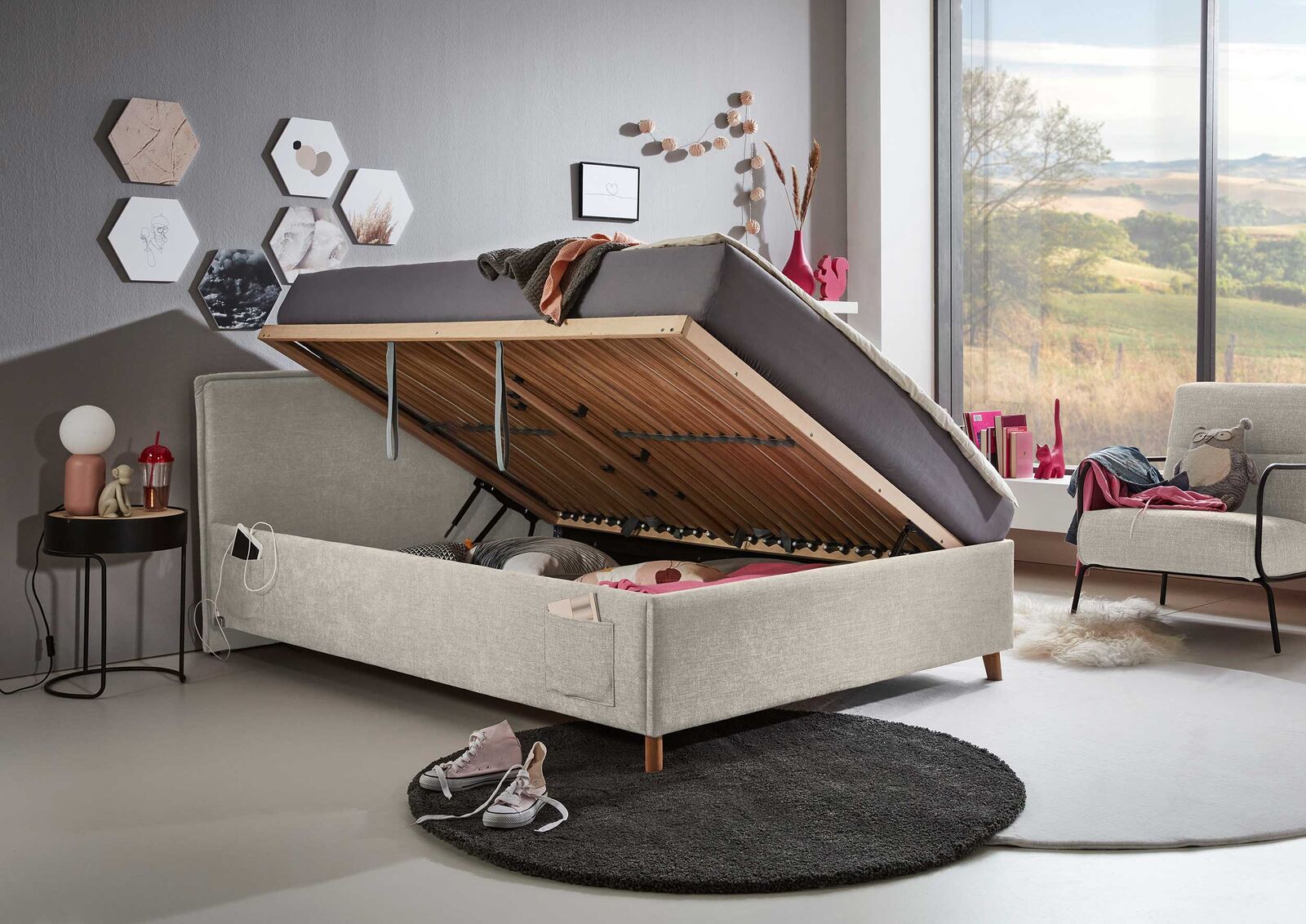 Kofferbed Ollie | 90 x 200 cm | Beigekleurig design – kavel bij Openbare Verkopen, Beveren-Leie