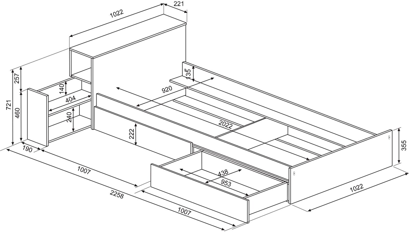 Eenpersoonsbed Kazim 90x200 met opbergruimte - wit – kavel bij Openbare Verkopen, Beveren-Leie