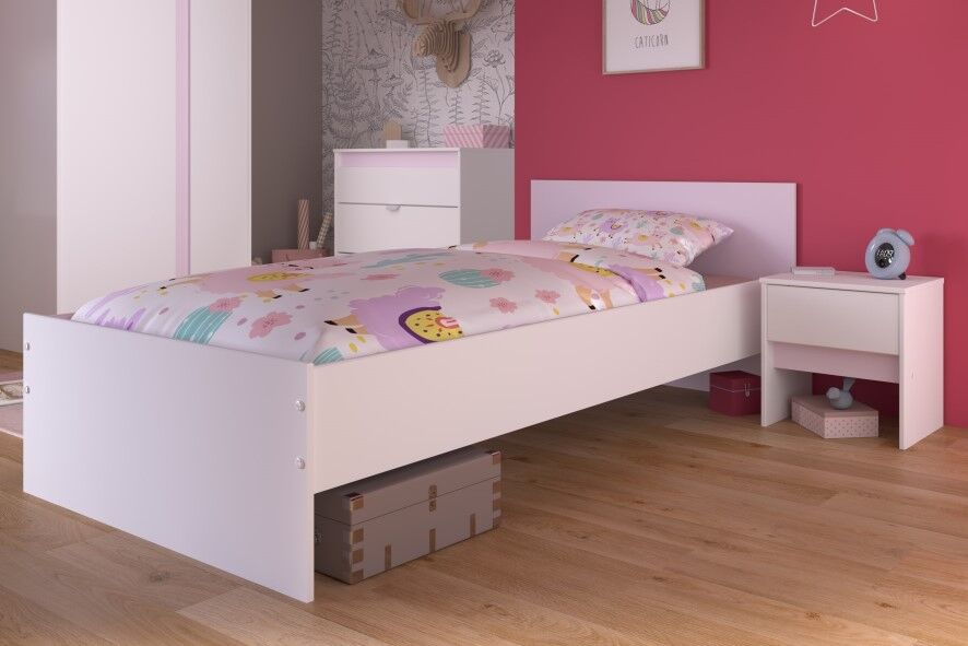 Bed Rue 90x200 - wit/grijs of wit/roze – kavel bij Openbare Verkopen, Beveren-Leie