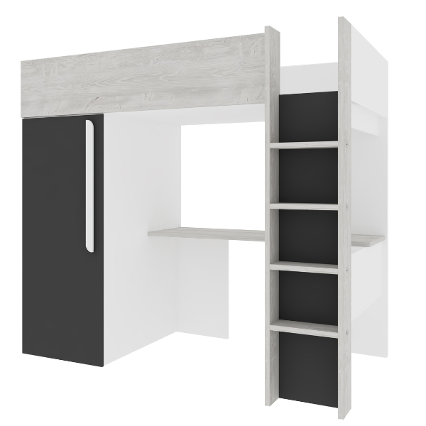 Antraciet hoogslaper Bo9 90x200 cm met bureau en kast – kavel bij Openbare Verkopen, Beveren-Leie