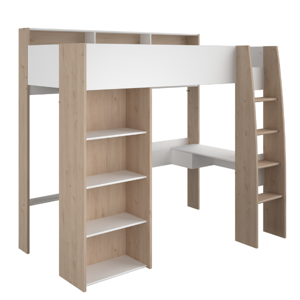 Hoogslaper Shelby 90x200cm met bureau - wit/eik – kavel bij Openbare Verkopen, Beveren-Leie