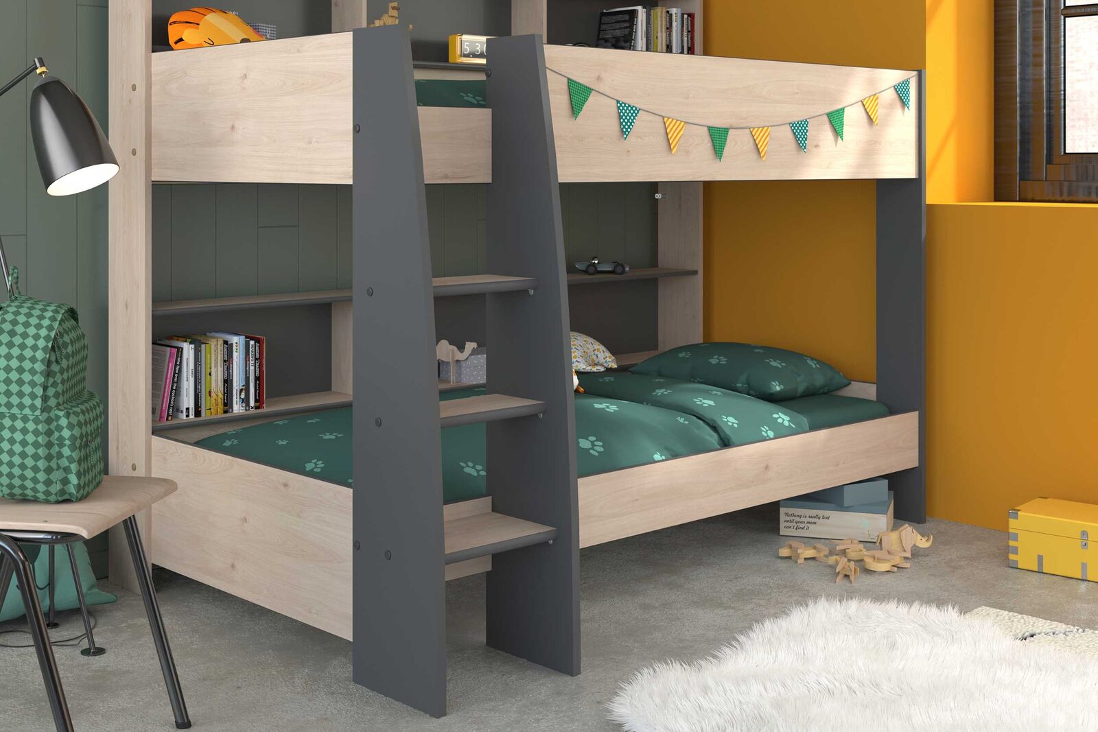 Stapelbed Leo incl. matrasbodems - eik/grijs – kavel bij Openbare Verkopen, Beveren-Leie