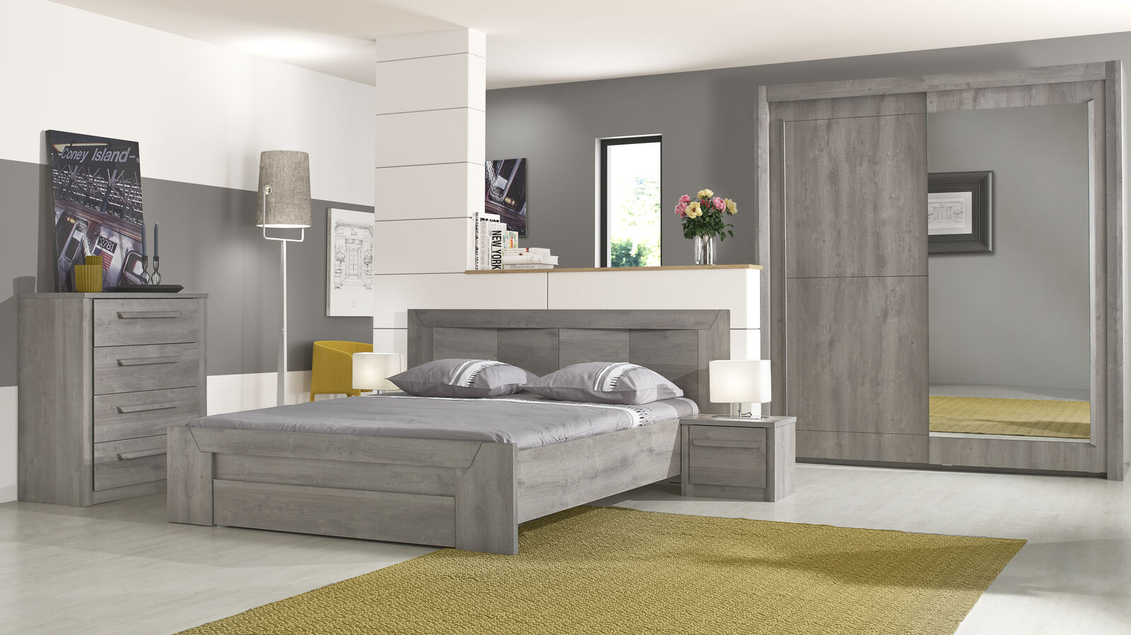Tweepersoonsbed Hayden met lade 140x200 - lichtgrijze eik – kavel bij Openbare Verkopen, Beveren-Leie