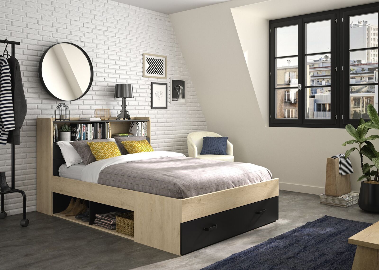Twijfelaar met opbergladen Sabia | 140 x 190 | Châtaignier-design – kavel bij Openbare Verkopen, Beveren-Leie