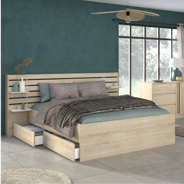 Tweepersoonsbed Tokio 160x200cm-eikdecor/wit – kavel bij Openbare Verkopen, Beveren-Leie