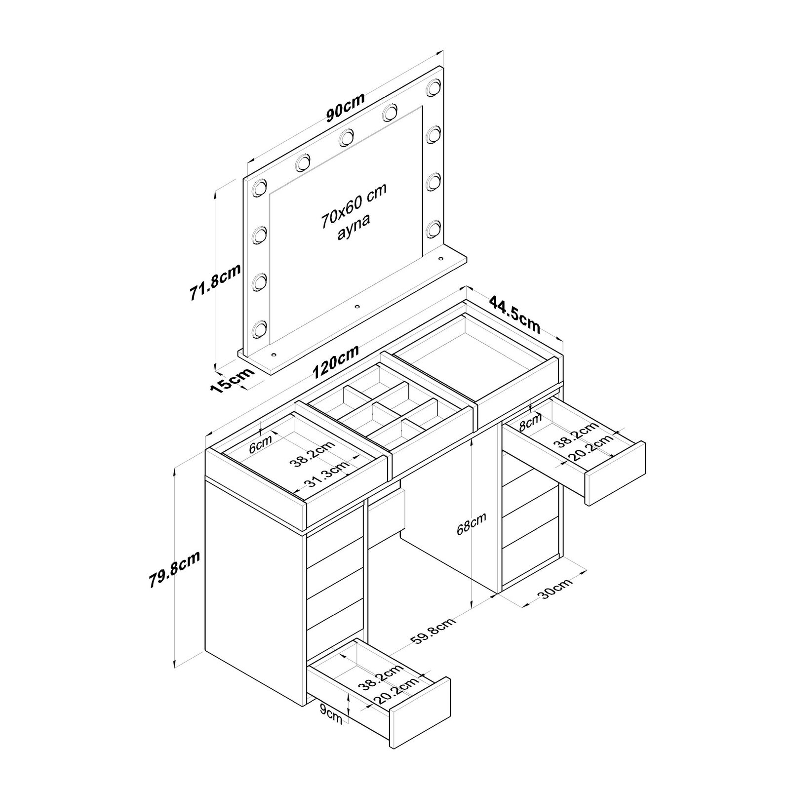 Witte Make-uptafel BJ118 - 100% Melamine – kavel bij Openbare Verkopen, Beveren-Leie