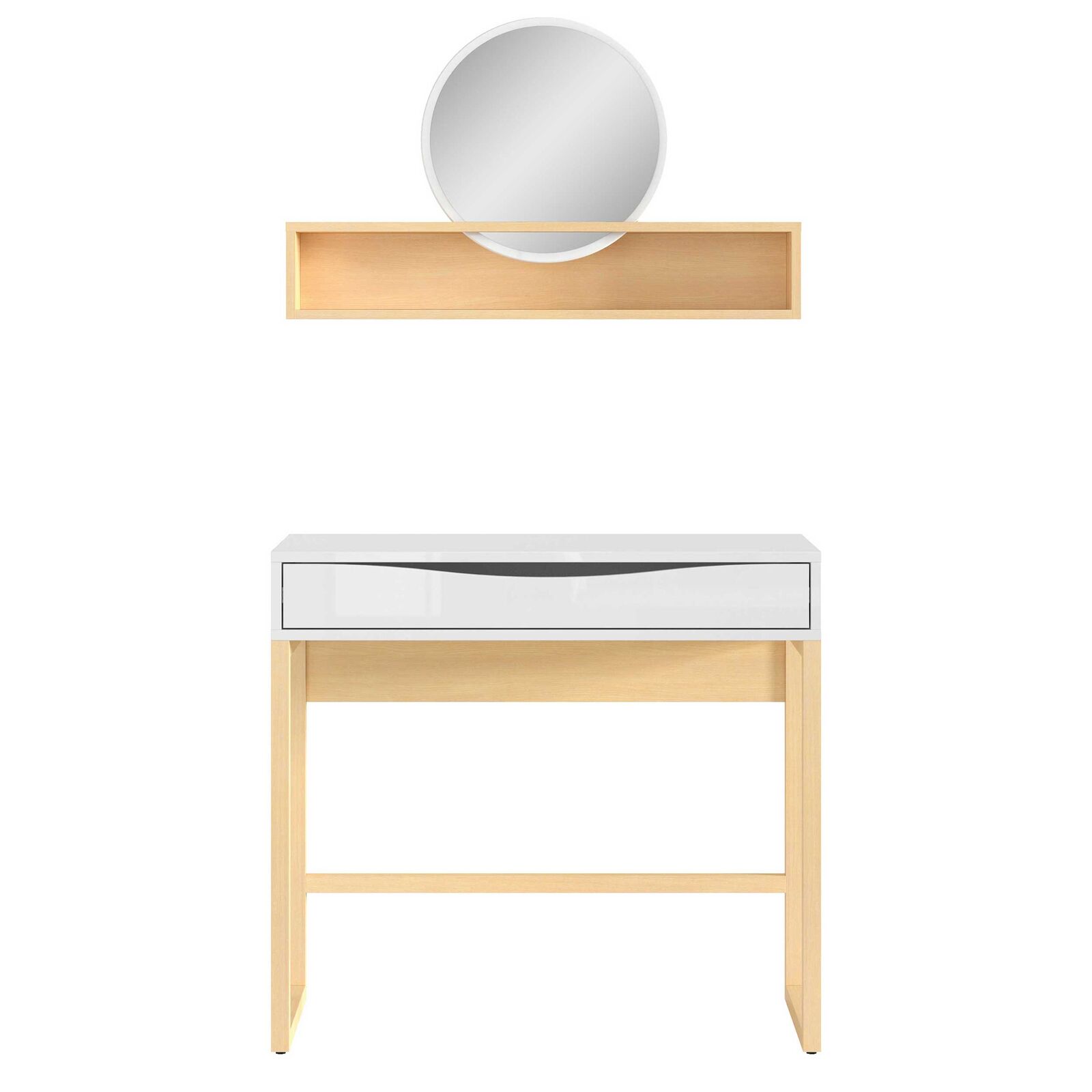 Make-uptafel Vayen 85cm 1 lade - lichte eikdecor/ wit – kavel bij Openbare Verkopen, Beveren-Leie
