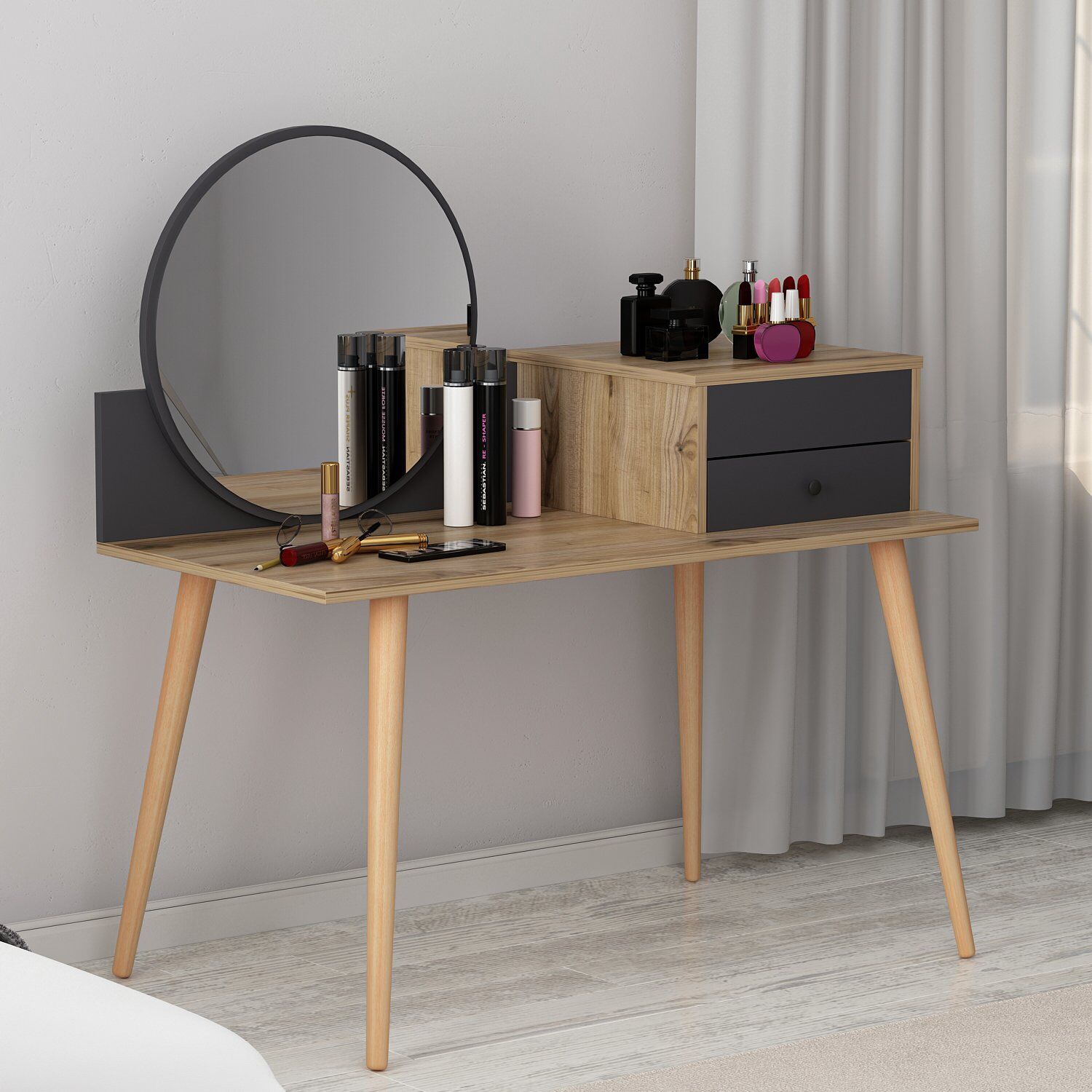Angel Make-uptafel | 100% MELAMINE | Antraciet, Walnoot – kavel bij Openbare Verkopen, Beveren-Leie
