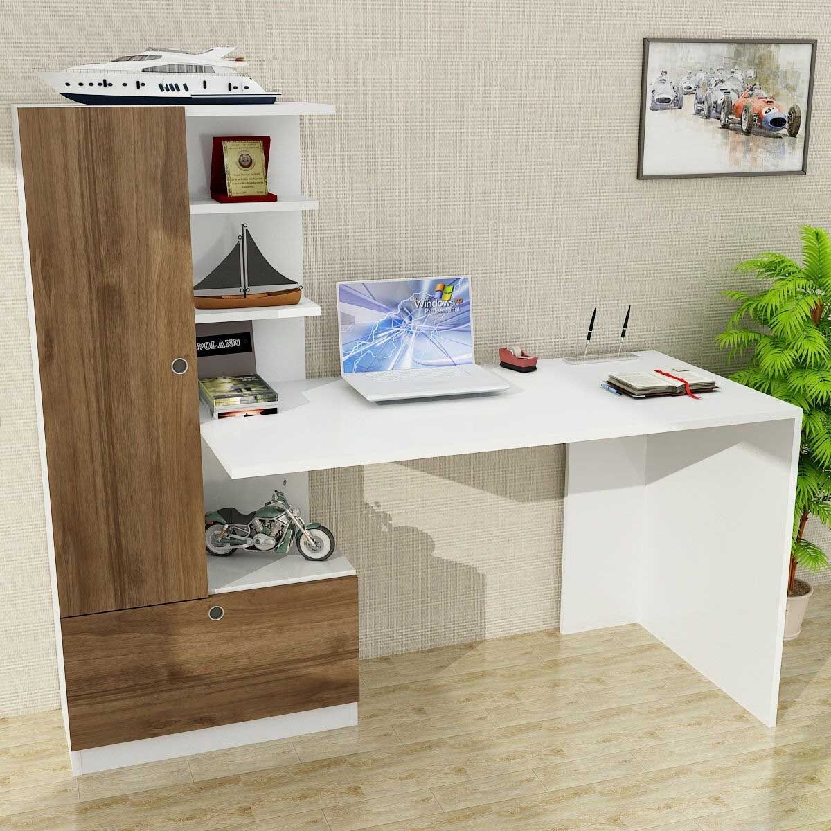 Domingos Bureau | 100% MELAMINE | Wit, Walnoot – kavel bij Openbare Verkopen, Beveren-Leie