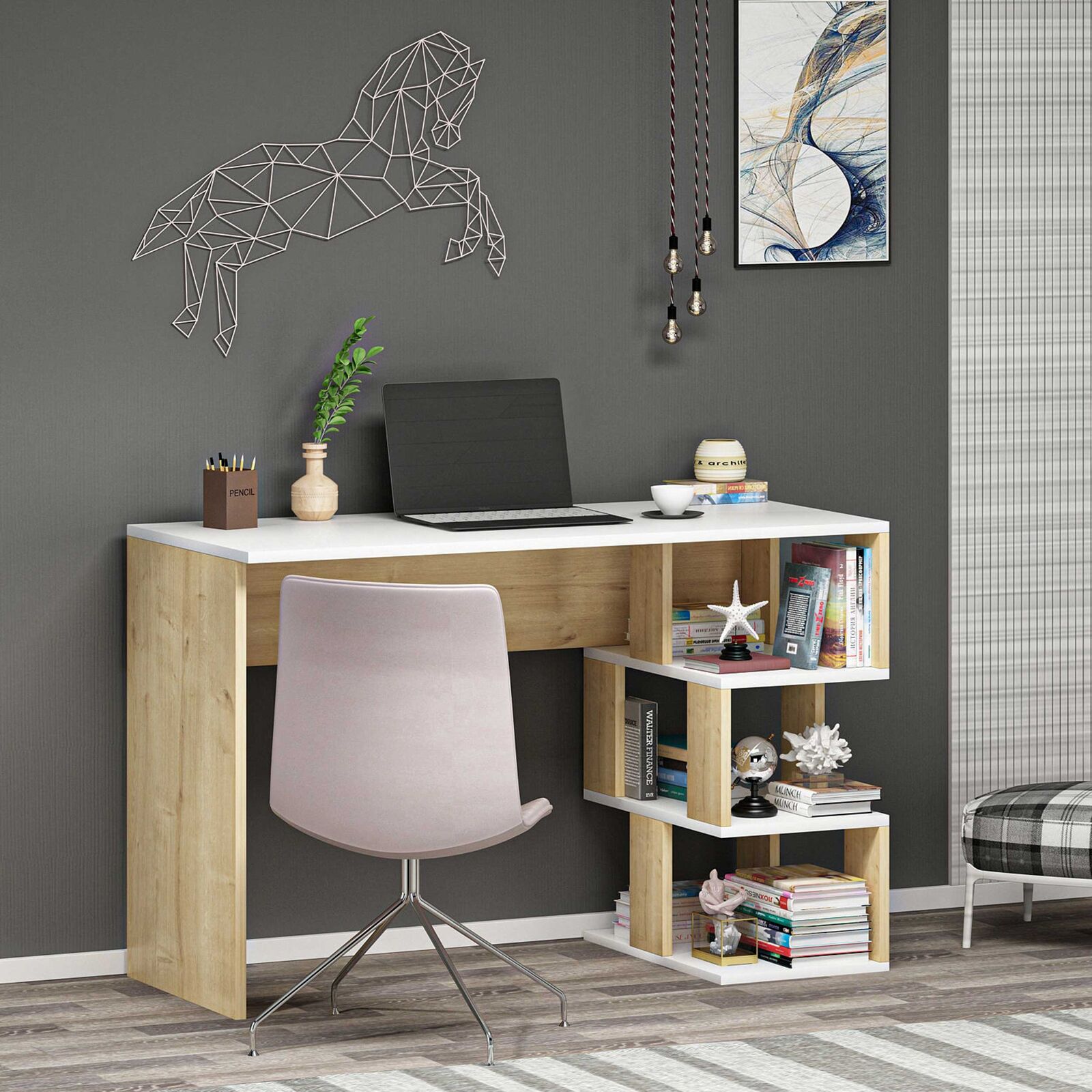 Dardanos Bureau | 100% MELAMINE | Wit, saffier eiken – kavel bij Openbare Verkopen, Beveren-Leie