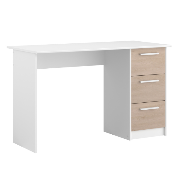 Bureau Infino met 3 lades - wit/eik – kavel bij Openbare Verkopen, Beveren-Leie
