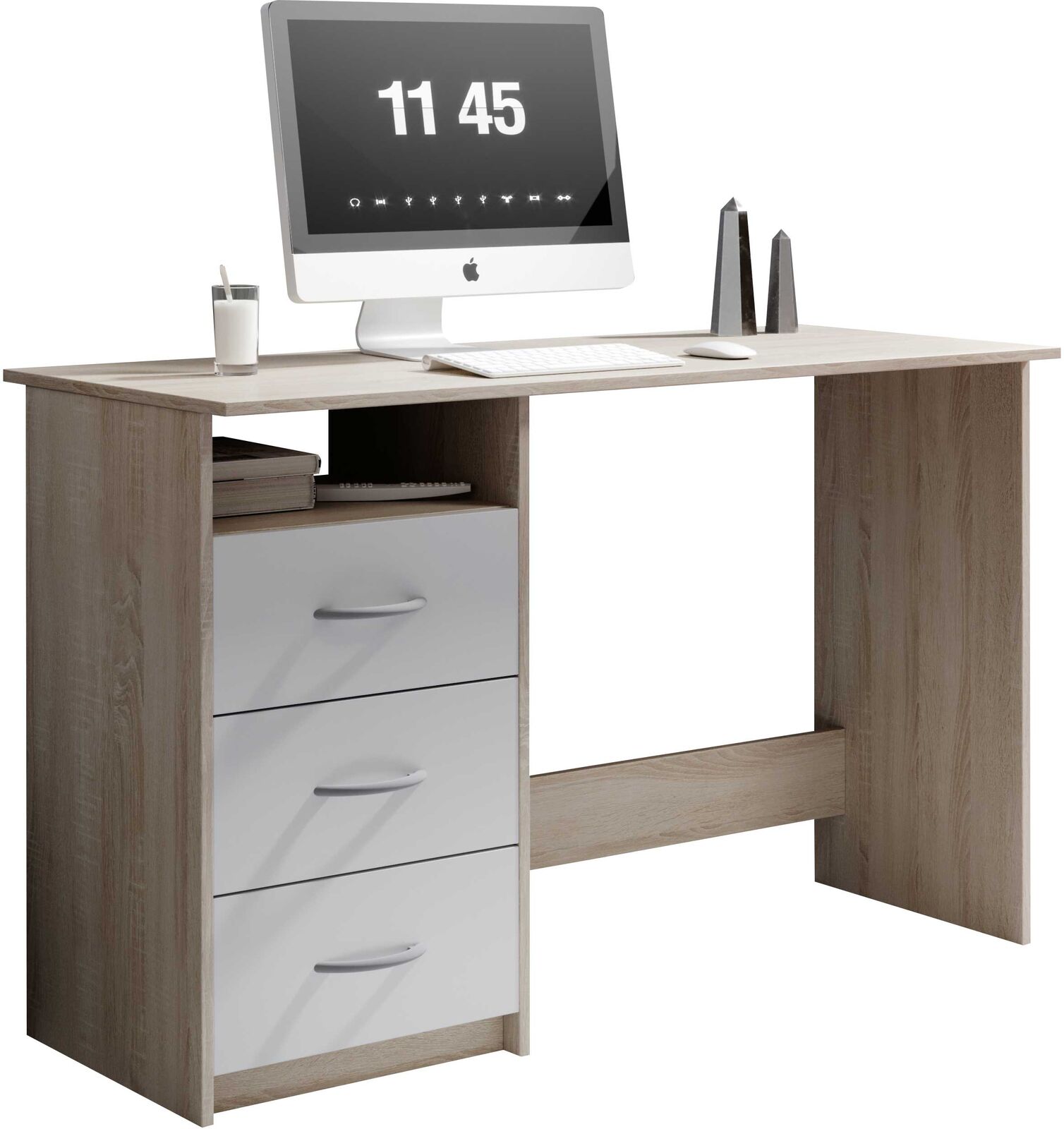 Bureau Adriano 123cm met 3 lades in eik/wit – kavel bij Openbare Verkopen, Beveren-Leie