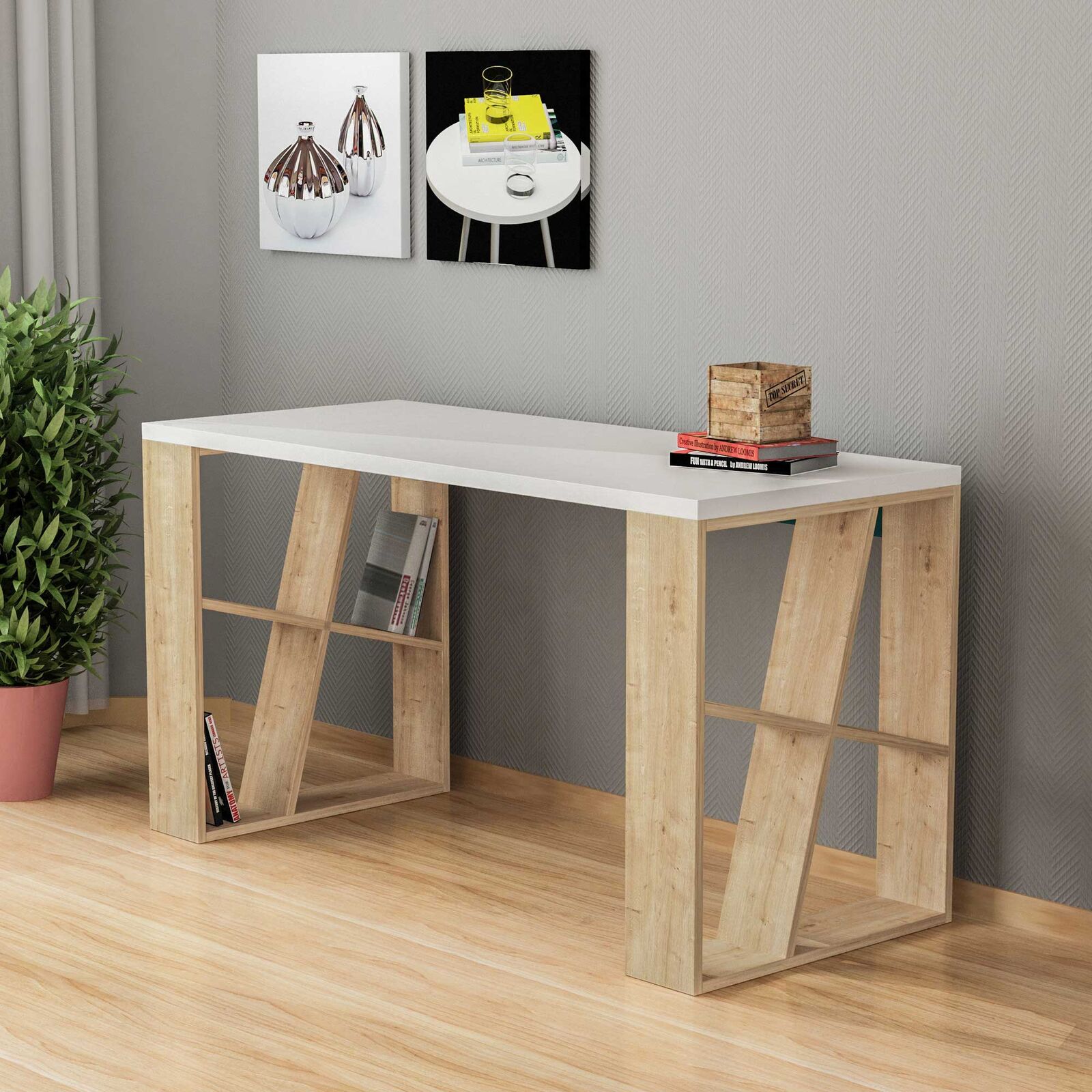 Bureau Honey - 100% MELAMINE - Wit - 140 x 75 x 60 cm – kavel bij Openbare Verkopen, Beveren-Leie