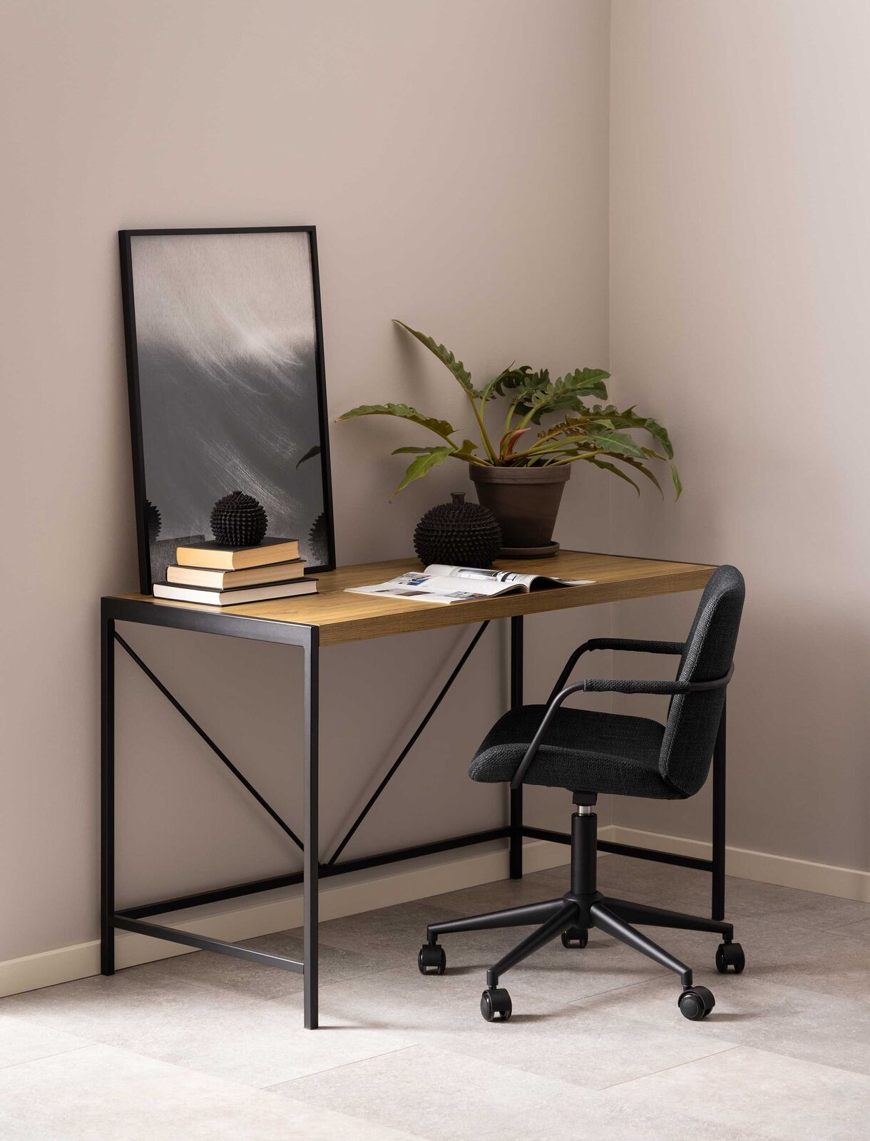 Bureau Bahamas - 120x60x75 cm - eikdecor/zwart – kavel bij Openbare Verkopen, Beveren-Leie