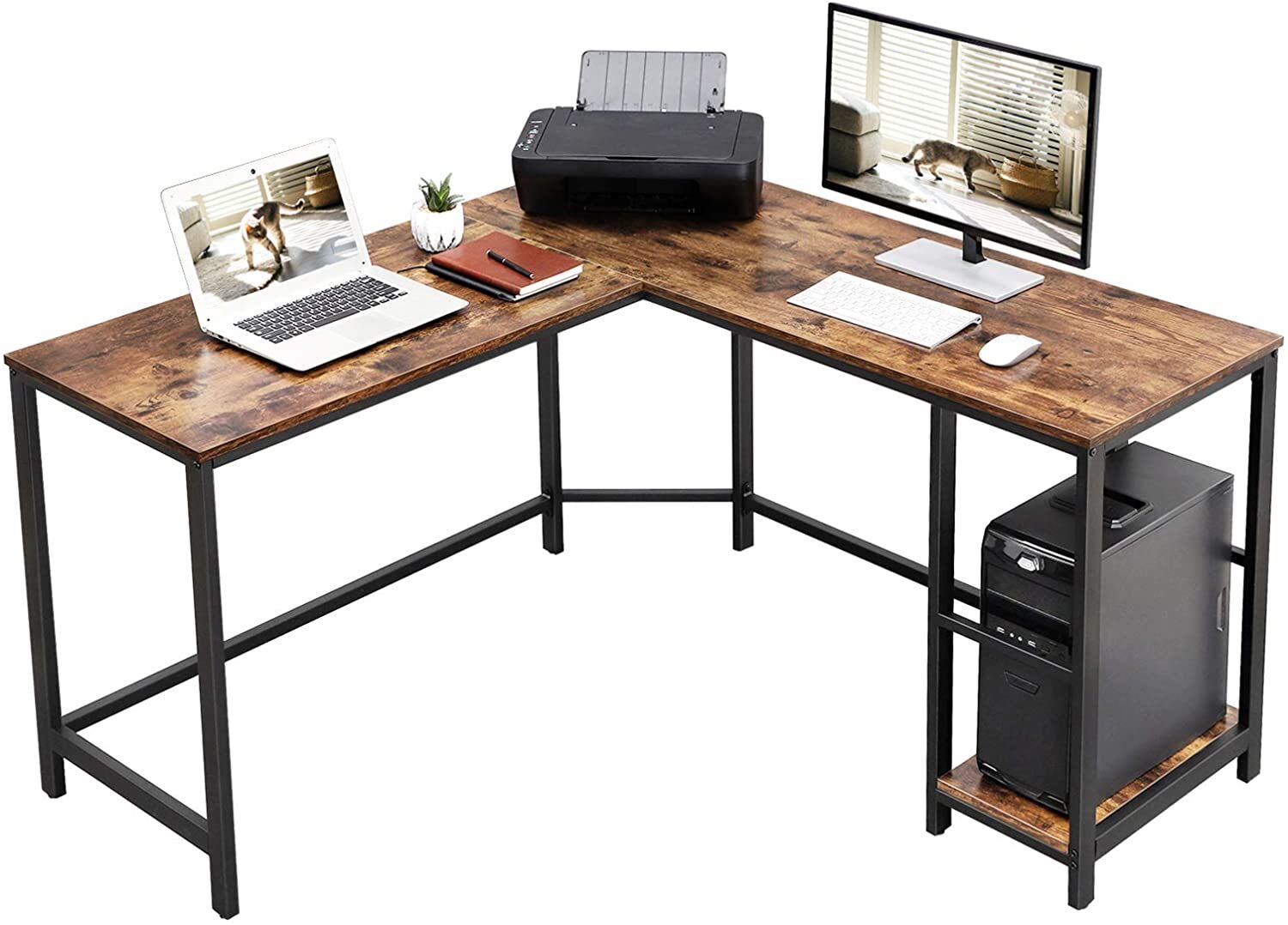 Hoekbureau Fabrice 138cm 2 legplanken - rustiek bruin/zwart – kavel bij Openbare Verkopen, Beveren-Leie
