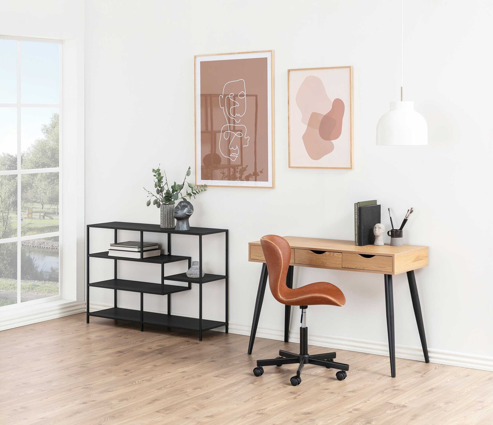 Sidetable/bureau Jupiter 110 cm 3 lades - wilde eik/zwart – kavel bij Openbare Verkopen, Beveren-Leie