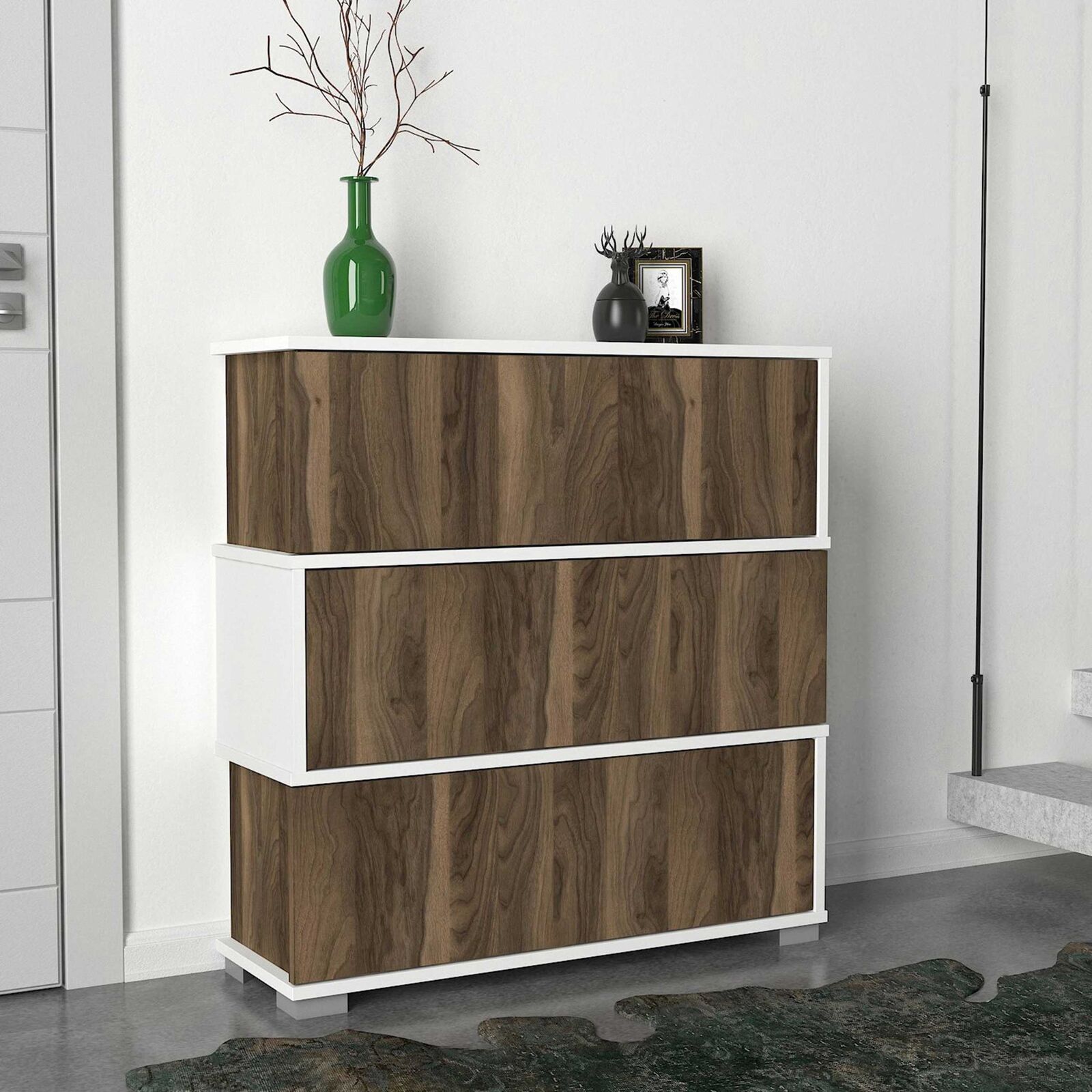 Napolyon Schoenenkast | 100% MELAMINE | Wit, Walnoot – kavel bij Openbare Verkopen, Beveren-Leie