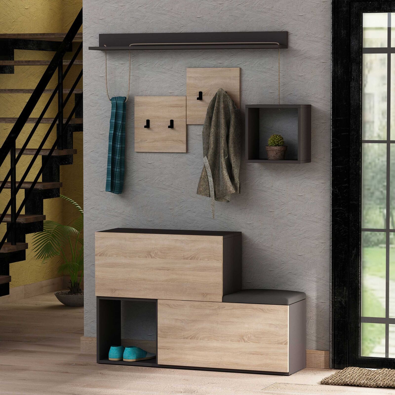 Kapstok Holdon - 100% MELAMINE - Antraciet - 120 x 78 x 40 cm – kavel bij Openbare Verkopen, Beveren-Leie