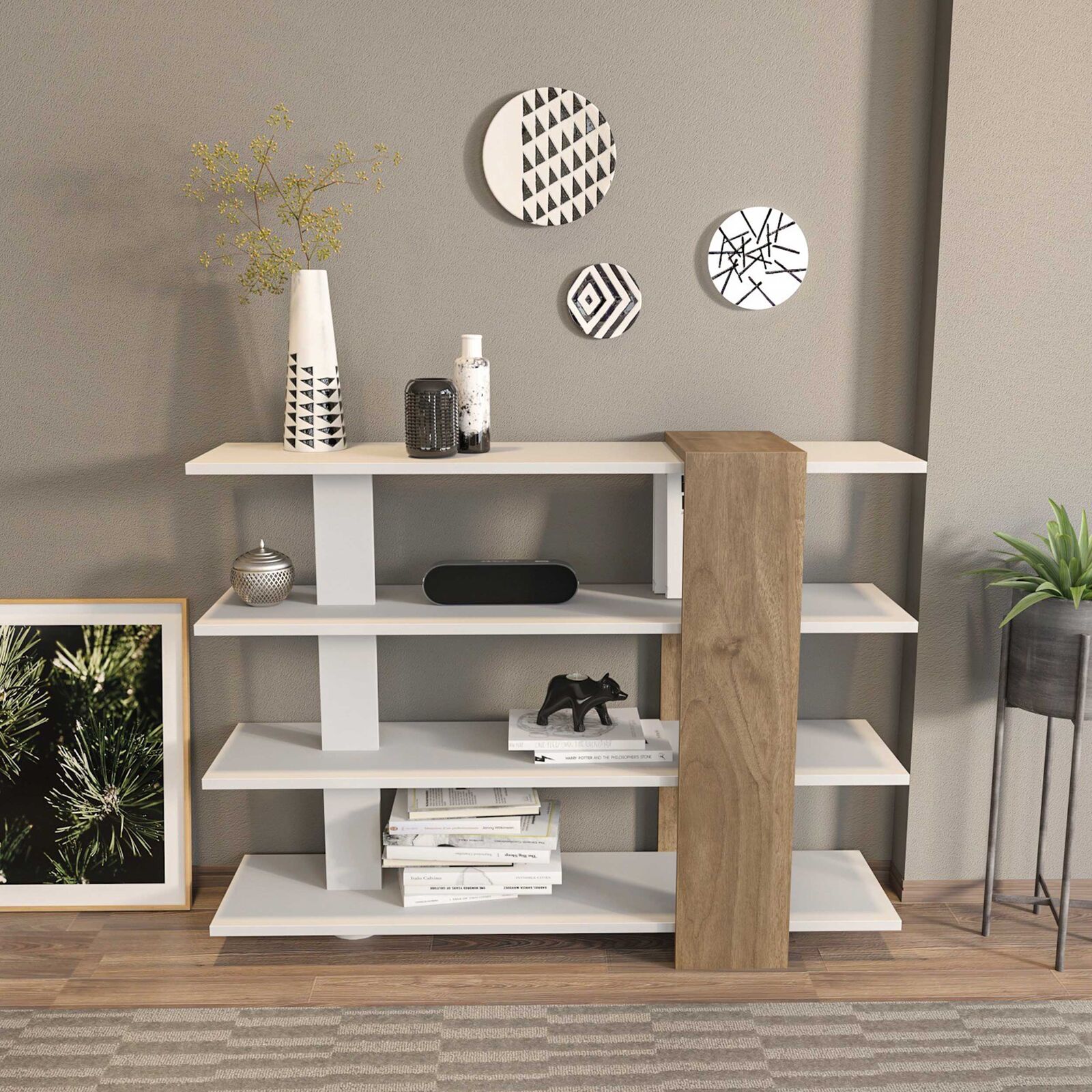Nur Boekenplank | 100% MELAMINE | Wit, Walnoot – kavel bij Openbare Verkopen, Beveren-Leie