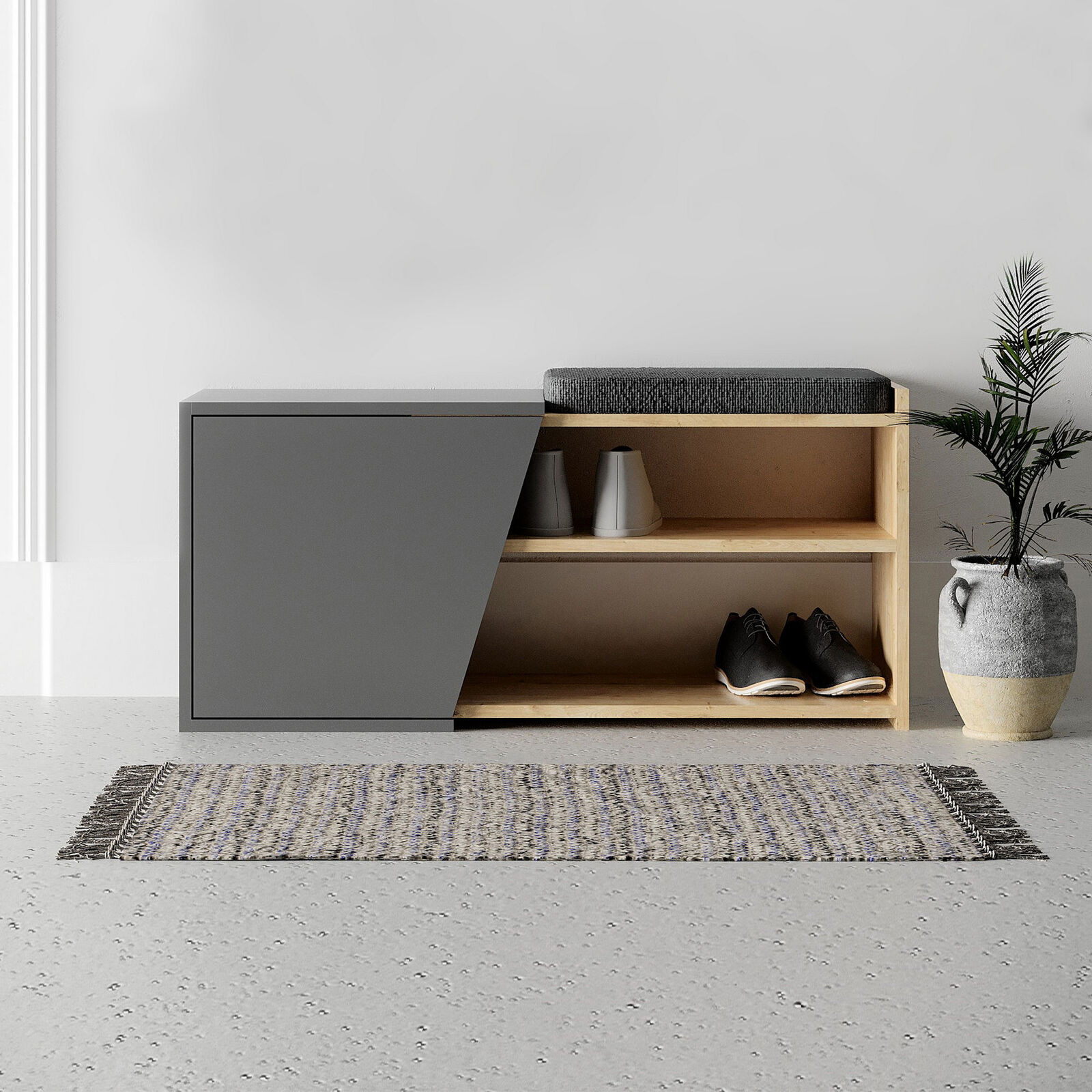 Fiona SC Schoenenkast | 100% MELAMINE | Eiken, Antraciet – kavel bij Openbare Verkopen, Beveren-Leie