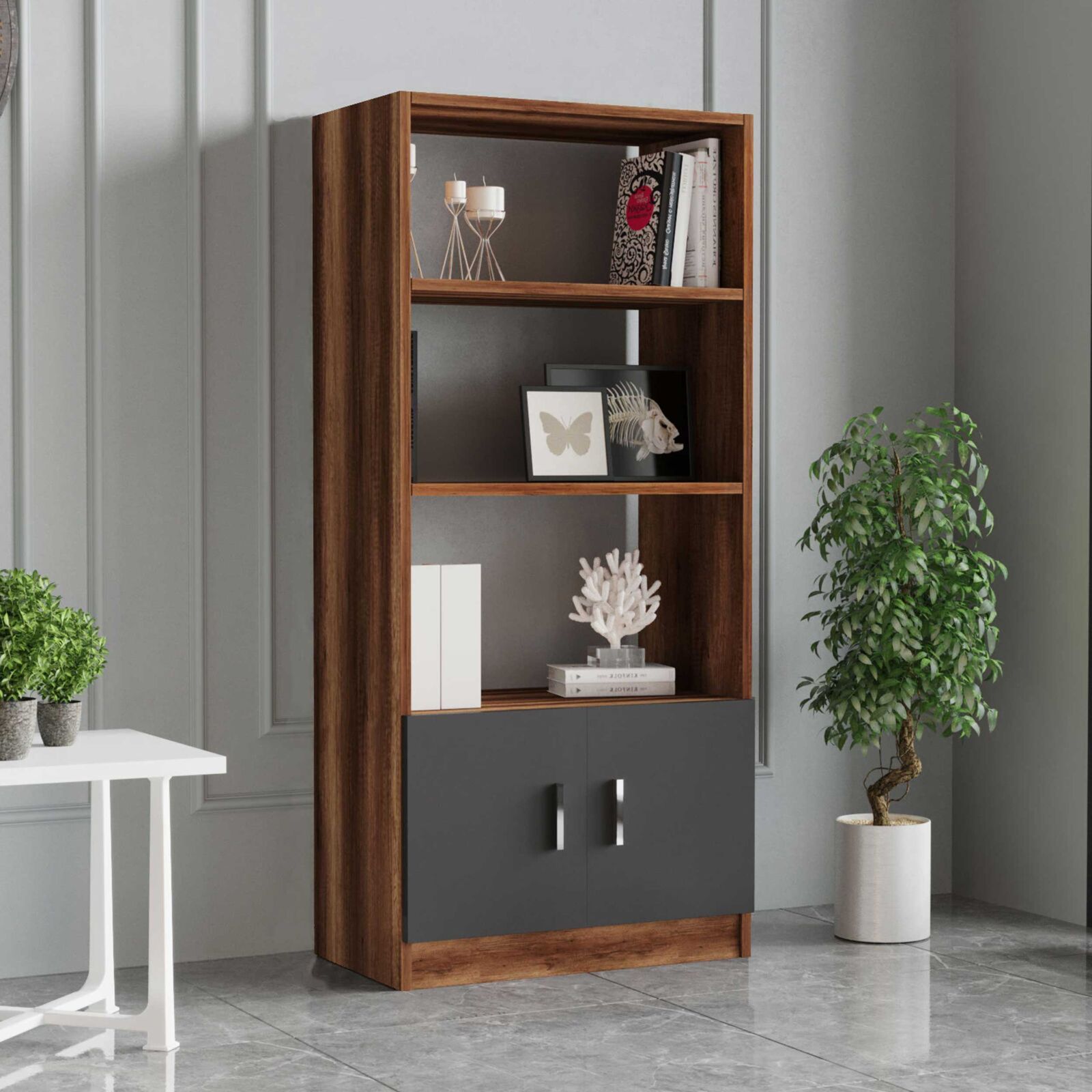 Vario D Boekenplank | 100% MELAMINE | Walnoot, Antraciet – kavel bij Openbare Verkopen, Beveren-Leie