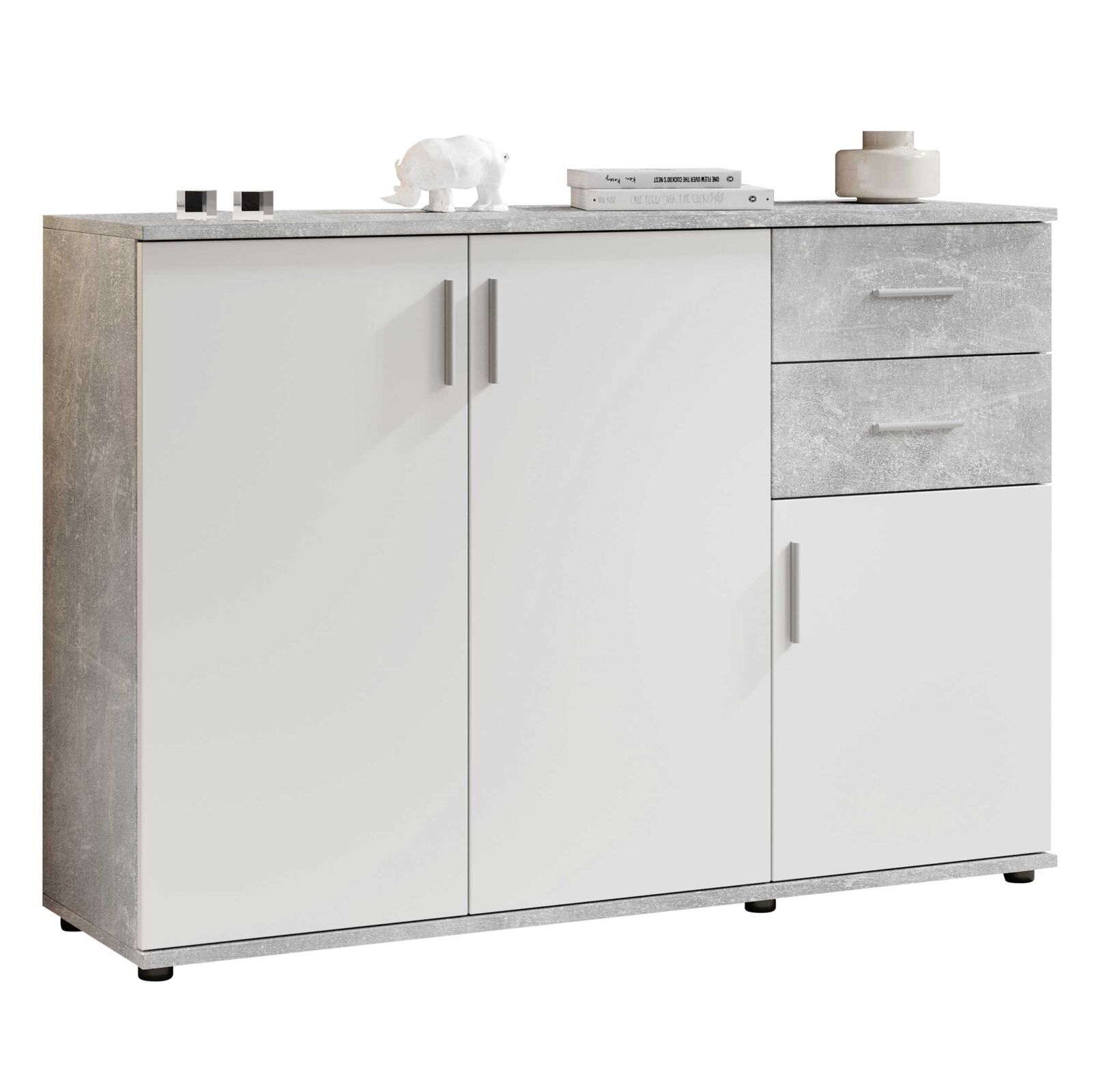 Commode Debby 3 deuren en 2 lades - wit/beton – kavel bij Openbare Verkopen, Beveren-Leie