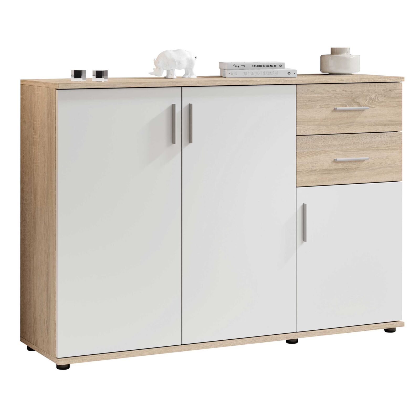 Commode Debby 3 deuren en 2 lades - wit/eik – kavel bij Openbare Verkopen, Beveren-Leie