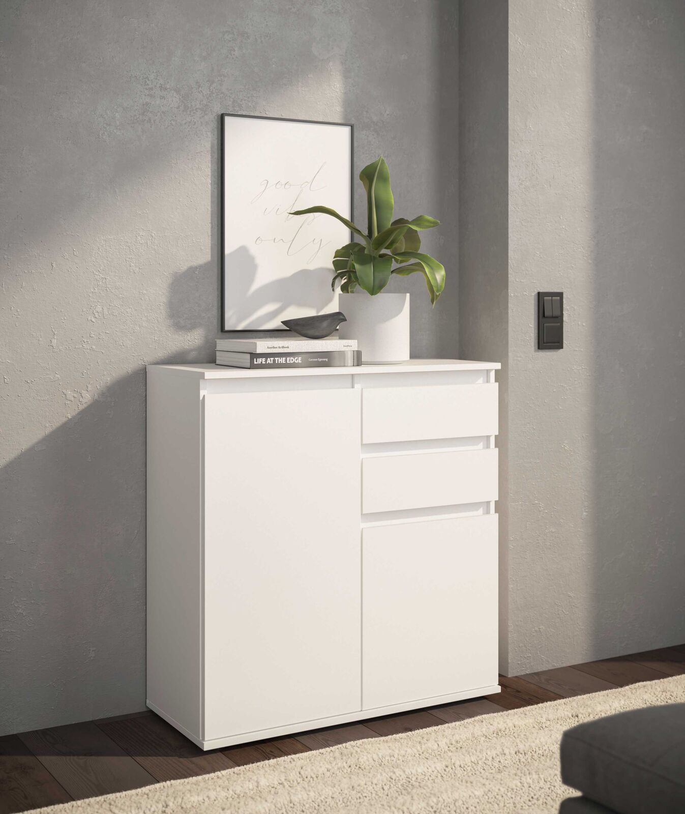 Commode Brest - 80x35x84cm - 2 deuren & 2 lades - wit – kavel bij Openbare Verkopen, Beveren-Leie