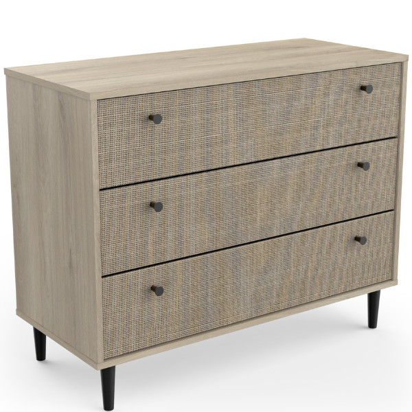 Ladekast Sayuri 3 lades-Kronberg eik/wicker – kavel bij Openbare Verkopen, Beveren-Leie