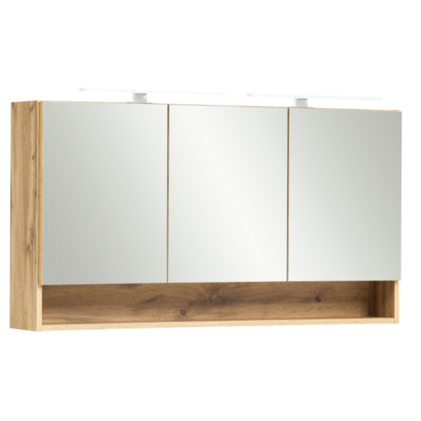 Spiegelkast Karan 120cm 3 deuren met verlichting - eik – kavel bij Openbare Verkopen, Beveren-Leie