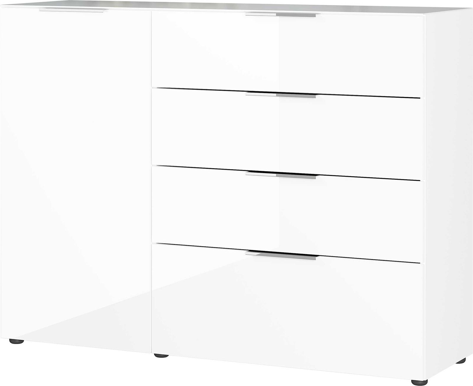 Dressoir Dudek 134cm met 4 lades & 1 deur - wit – kavel bij Openbare Verkopen, Beveren-Leie