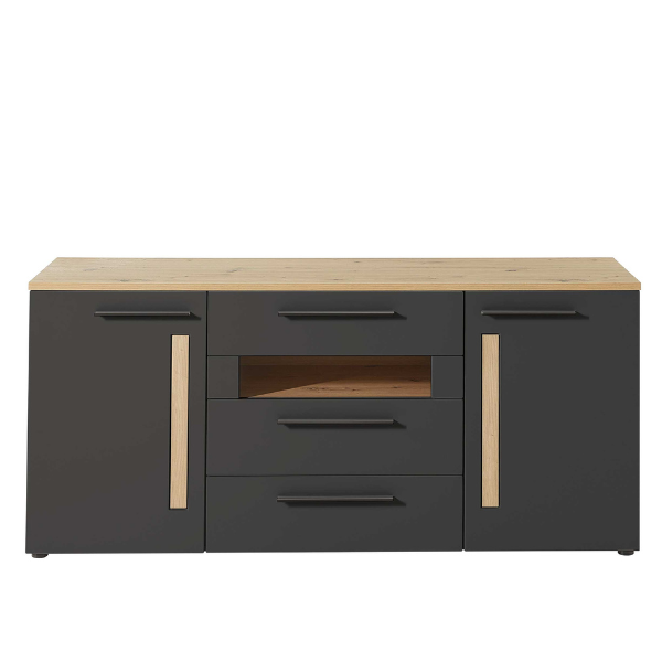Dressoir Lorna 2 deuren & 3 lades - antraciet/eik – kavel bij Openbare Verkopen, Beveren-Leie
