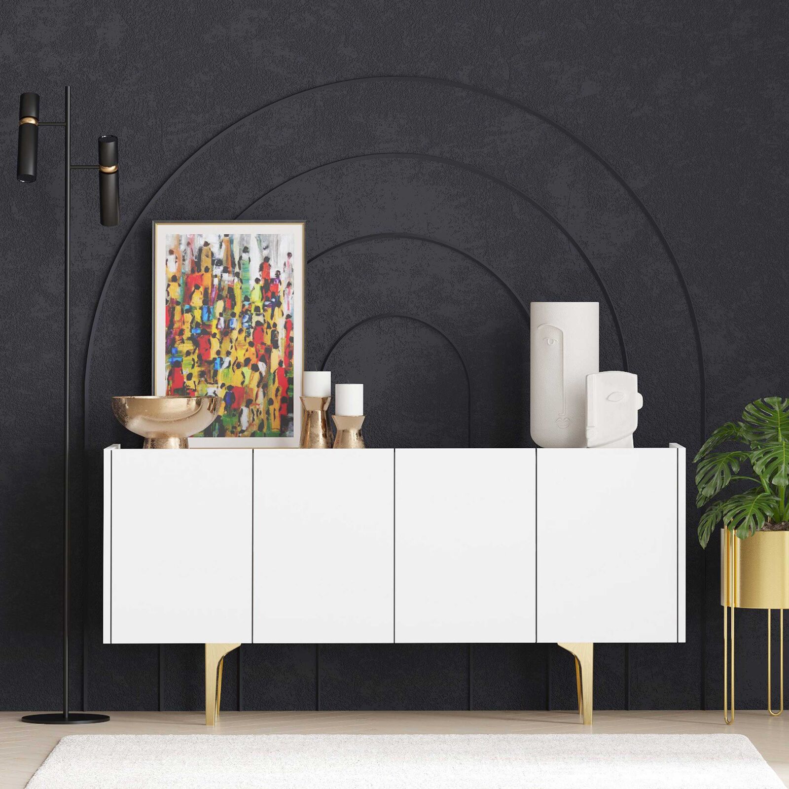Albina Console | 100% MELAMINE | Wit, Goud – kavel bij Openbare Verkopen, Beveren-Leie