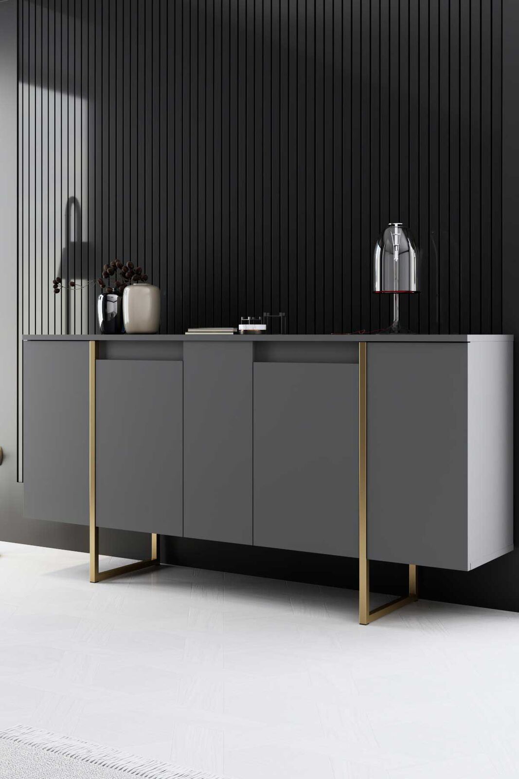 Luxe CO Console | 100% MELAMINE | Antraciet, Goud – kavel bij Openbare Verkopen, Beveren-Leie