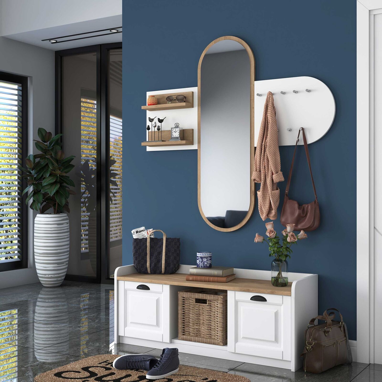 EE101 Kapstok | 100% MELAMINE | Wit, Walnoot – kavel bij Openbare Verkopen, Beveren-Leie