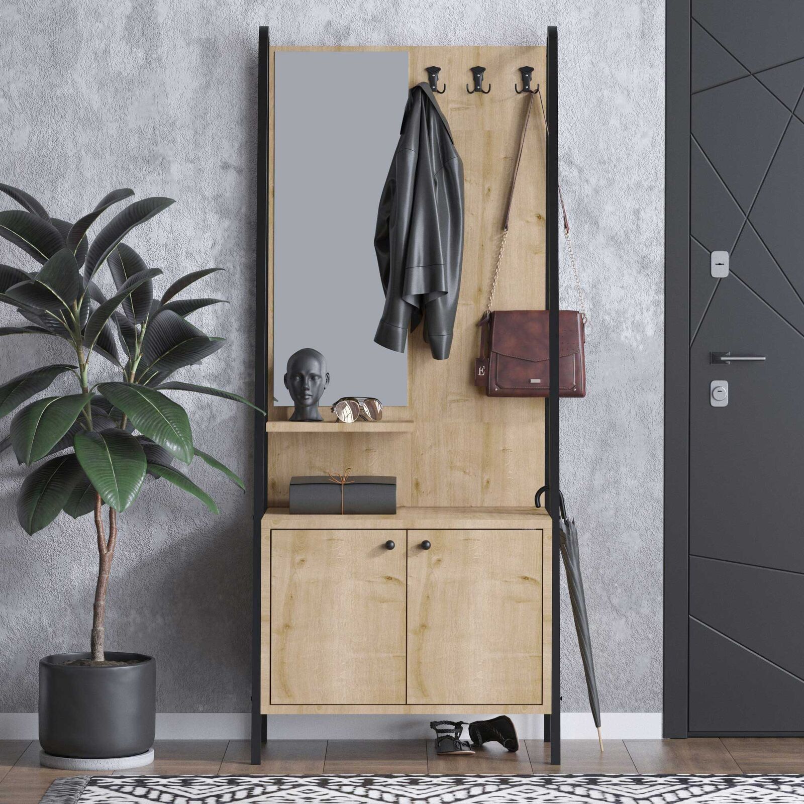 Lumi Kapstok | 100% MELAMINE | Eiken, Zwart – kavel bij Openbare Verkopen, Beveren-Leie