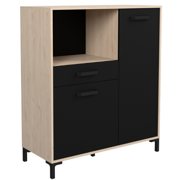 Microgolfkast Felicity 100cm, 2 deuren & 1 lade - eikdecor/zwart – kavel bij Openbare Verkopen, Beveren-Leie