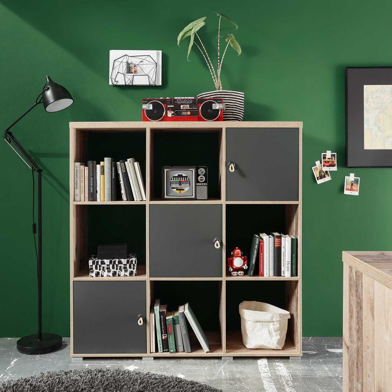 Boekenkast Moleskin met 3 deuren - antraciet/old style – kavel bij Openbare Verkopen, Beveren-Leie