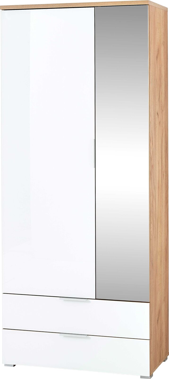 Garderobekast Tille 84cm met 2 deuren & 2 lades - wit/eik – kavel bij Openbare Verkopen, Beveren-Leie
