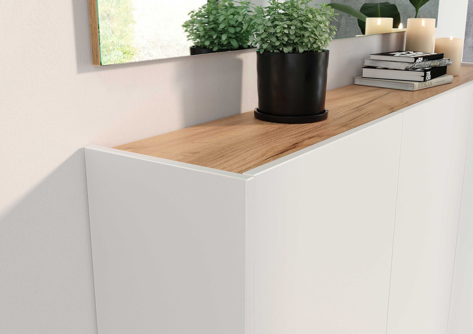 Halkast Lydia - 138x25x87cm - 3 deuren - wit/eikdecor – kavel bij Openbare Verkopen, Beveren-Leie