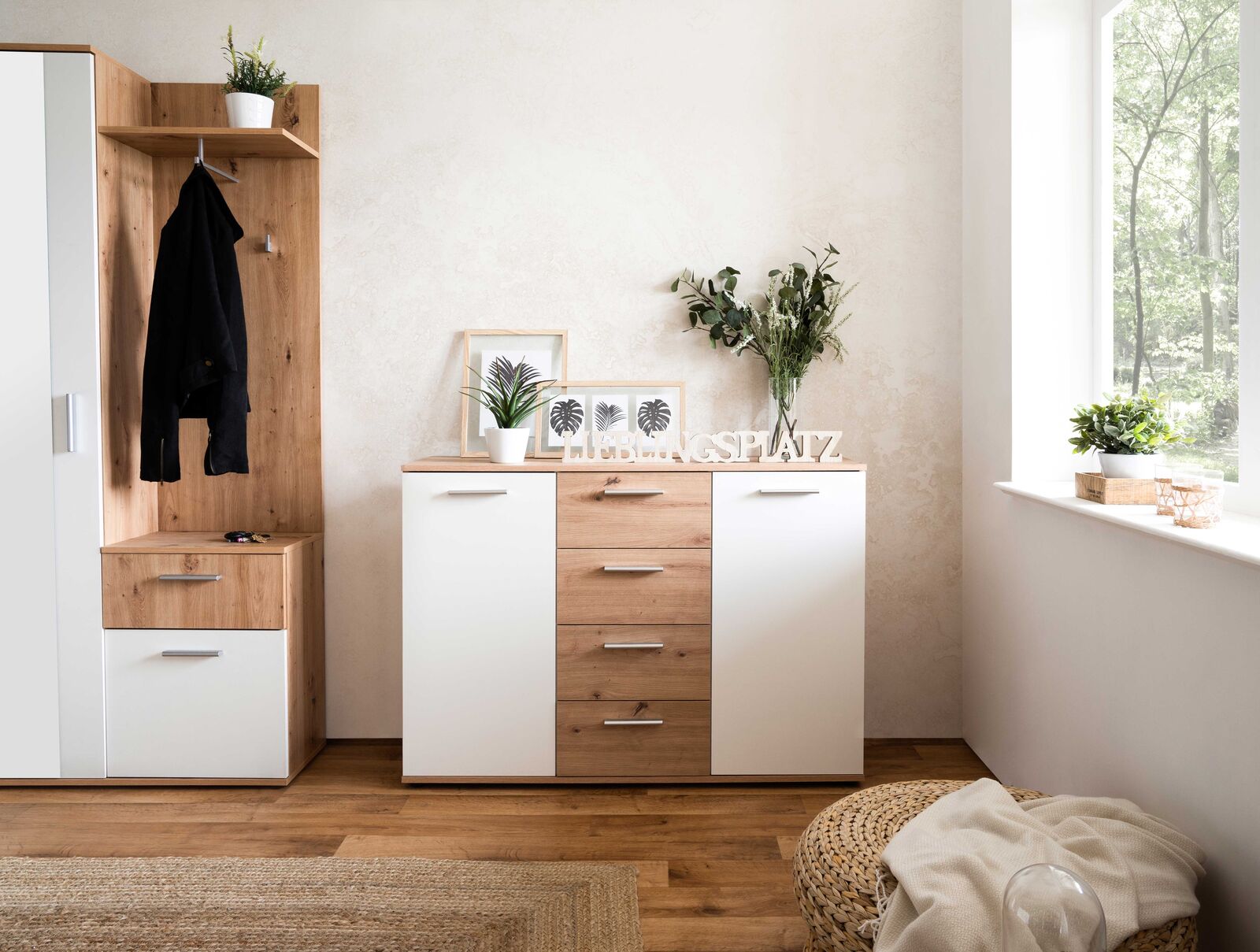Commode Jakob 120cm 2 deuren & 4 lades - artisan eik/wit – kavel bij Openbare Verkopen, Beveren-Leie