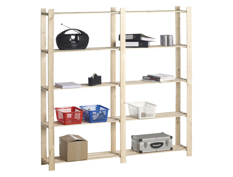 Houten opbergrek dubbel 30kg 5 legplanken - smal – kavel bij Openbare Verkopen, Beveren-Leie