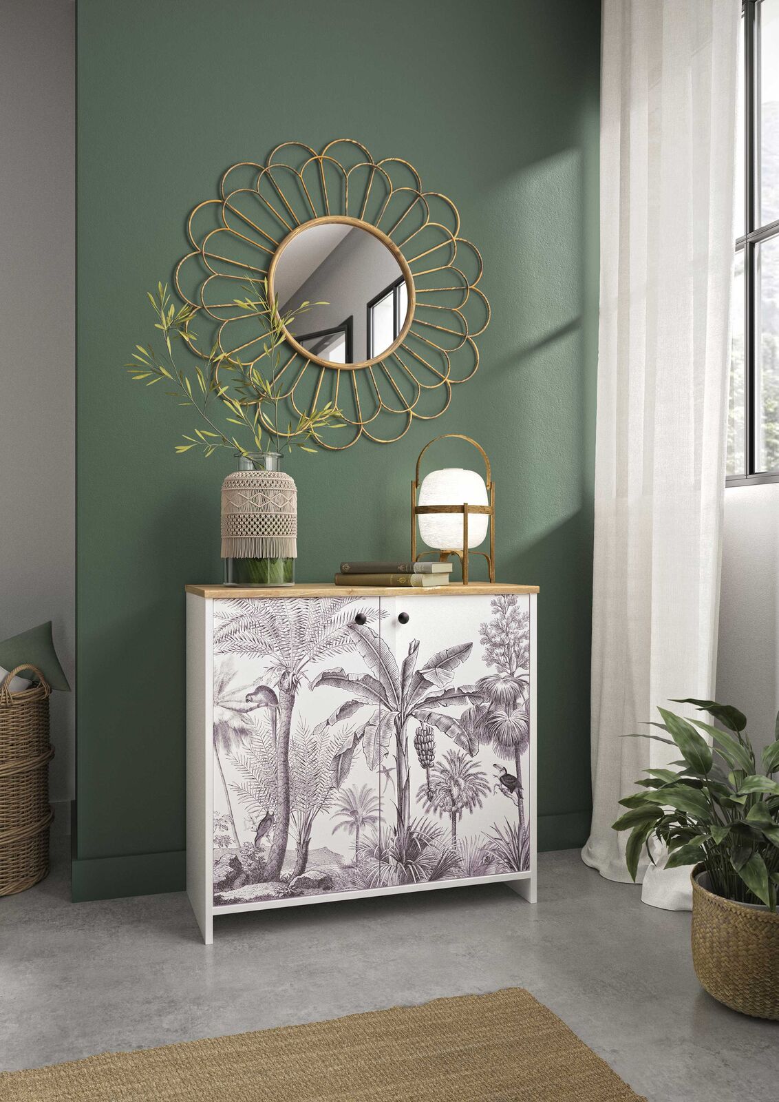 Commode Motaca 80cm, 2 deuren - wit/eik decor – kavel bij Openbare Verkopen, Beveren-Leie
