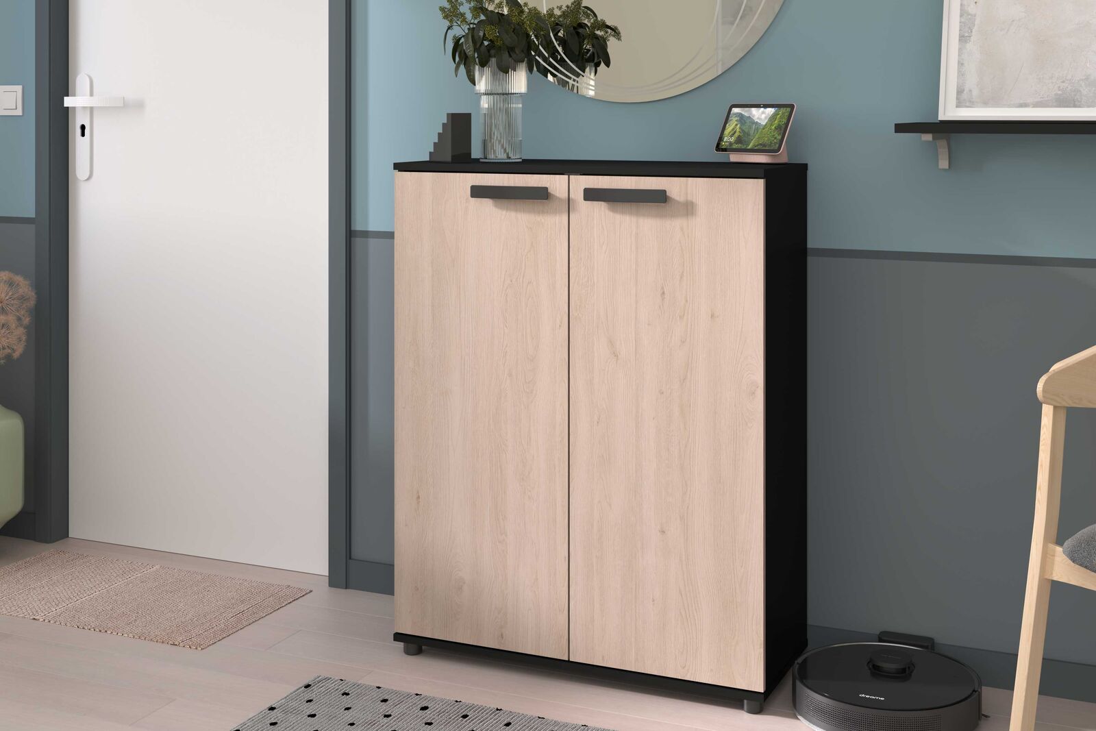 Commode Celestia met 2 deuren - eikdecor/zwart – kavel bij Openbare Verkopen, Beveren-Leie