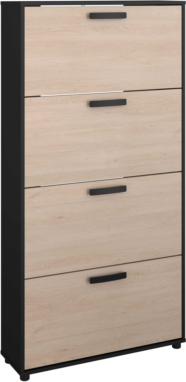 Schoenenkast Celestia met vier deuren - eikdecor/zwart – kavel bij Openbare Verkopen, Beveren-Leie