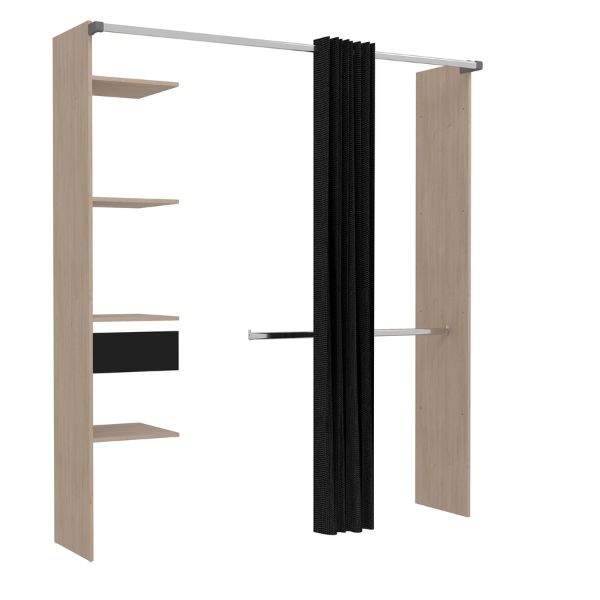 Kledingkast Botan G - 200 cm-met gordijn, 4 legplanken,1 lade, 1 kledingroede-eik – kavel bij Openbare Verkopen, Beveren-Leie