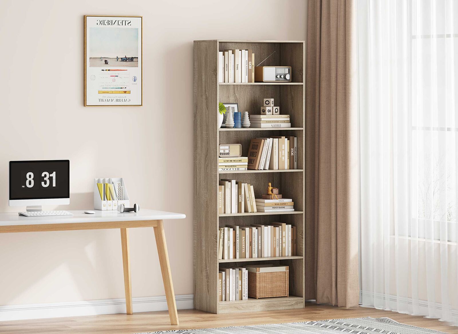Boekenkast Stacy 72 cm 5 legplanken-sonoma eik – kavel bij Openbare Verkopen, Beveren-Leie