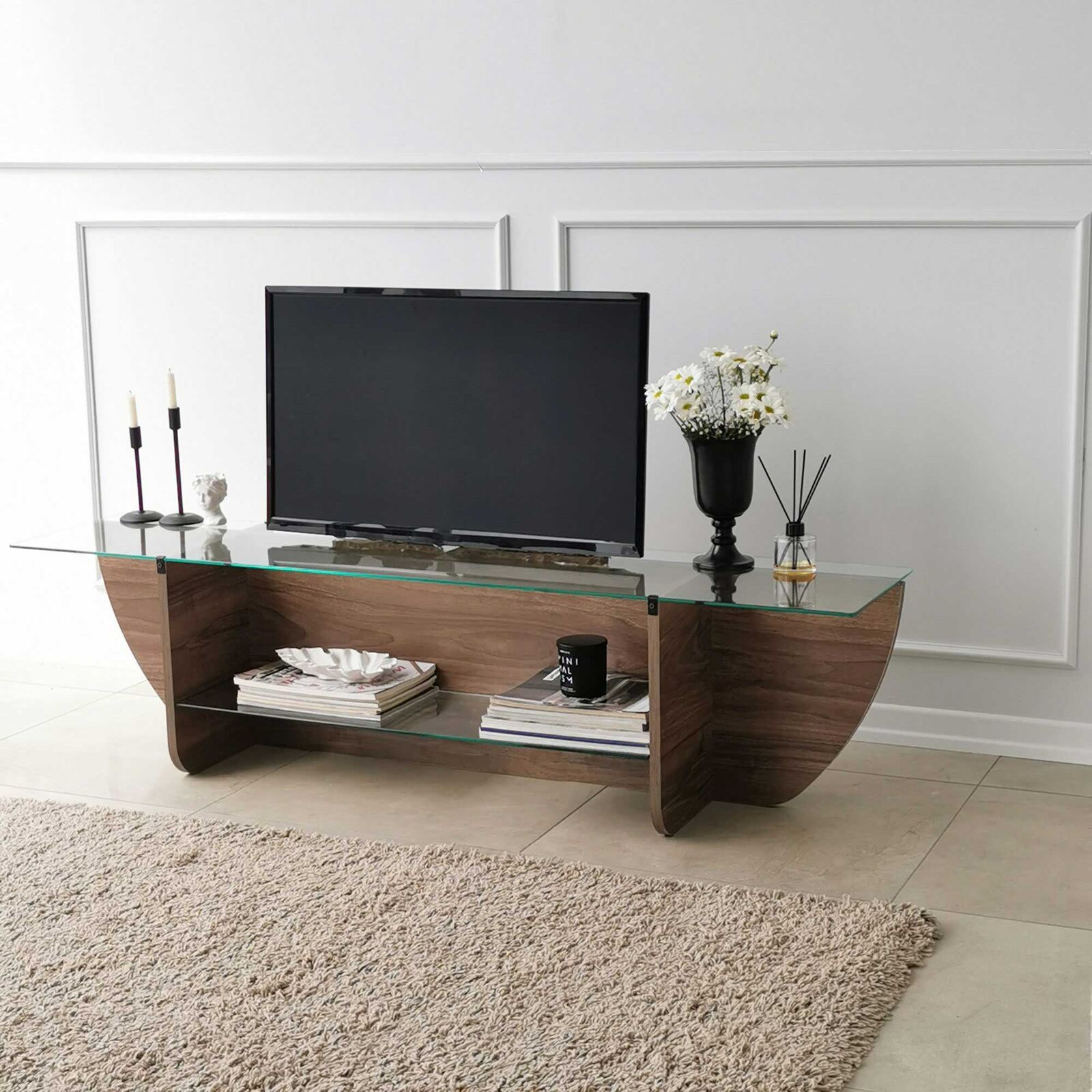 Lily TV TV-standaard | GEHARD GLAS | Walnoot – kavel bij Openbare Verkopen, Beveren-Leie
