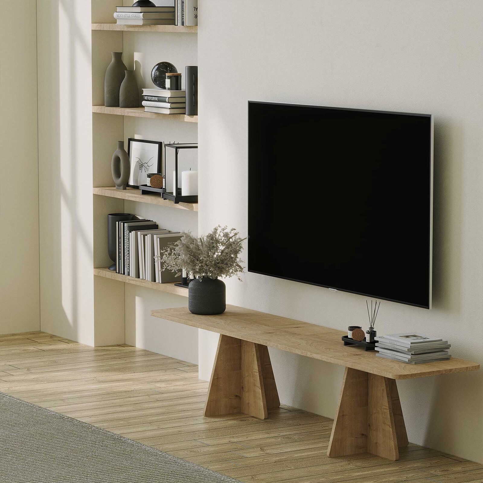 Mushroom TV-meubel | 100% MELAMINE | Saffier Eiken – kavel bij Openbare Verkopen, Beveren-Leie